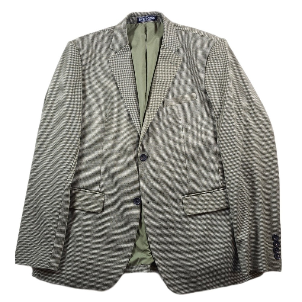 PJ Paul Jones Blazer Mens Large Olive Green Houndstooth Golf Sport Coat